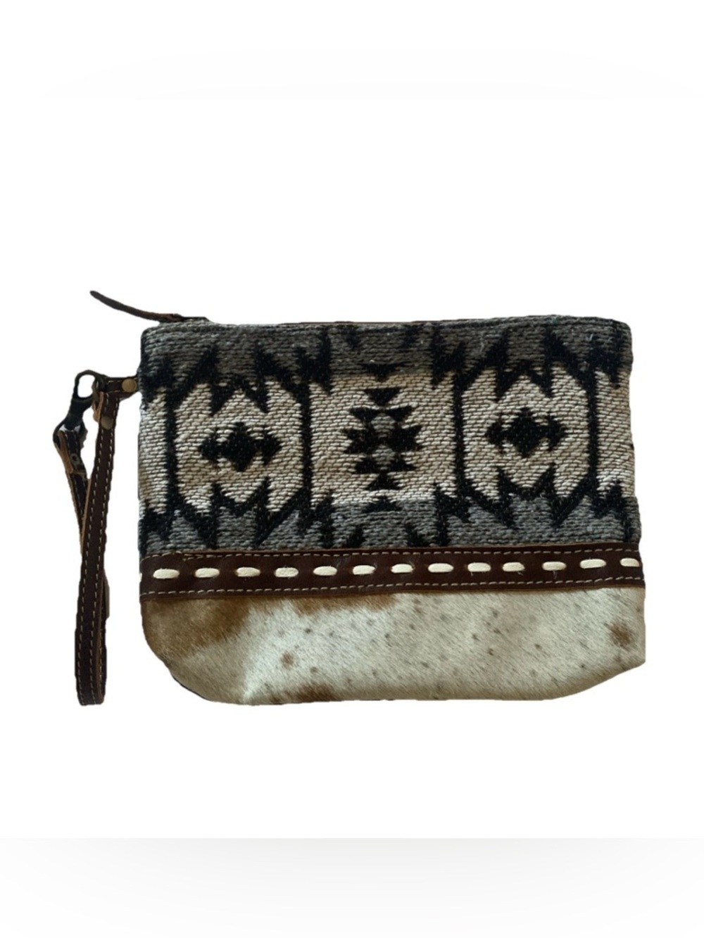 Myra Bag Cream and Black Woven Clutch